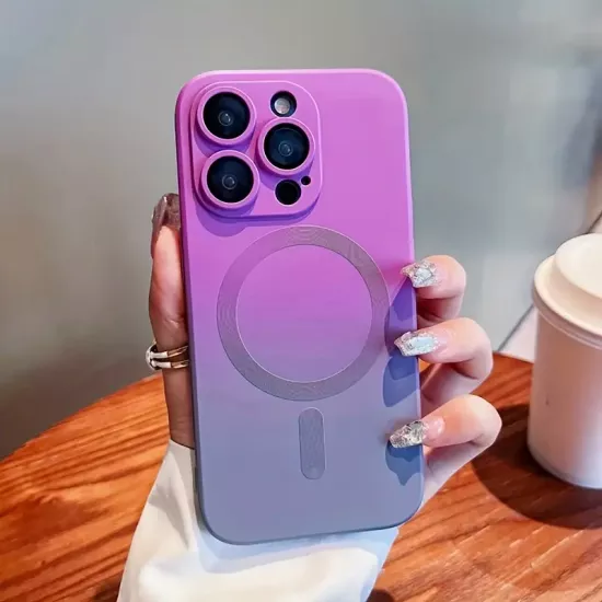 Manyetik Kablosuz Şarj Gradyan Renkli Yumuşak TPU Telefon Kılıfı, Lens Koruyucu ile