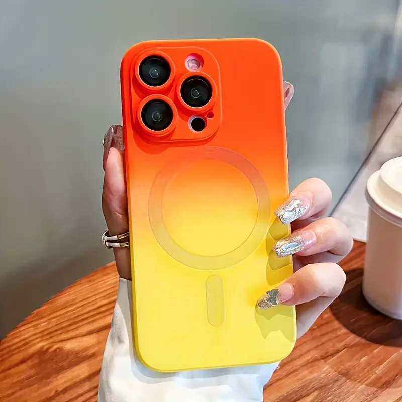 Manyetik Kablosuz Şarj Gradyan Renkli Yumuşak TPU Telefon Kılıfı, Lens Koruyucu ile