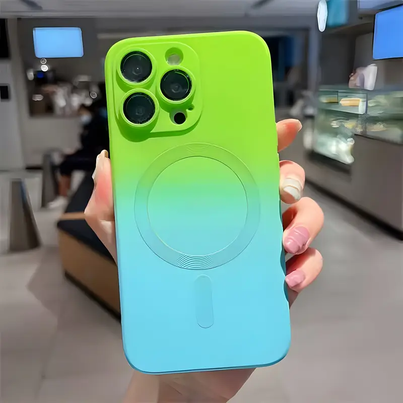Manyetik Kablosuz Şarj Gradyan Renkli Yumuşak TPU Telefon Kılıfı, Lens Koruyucu ile